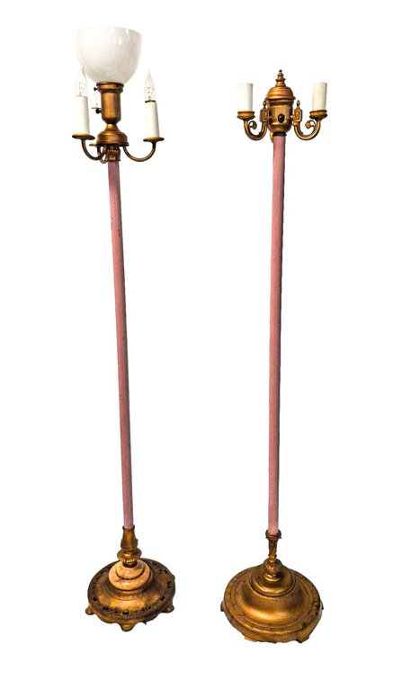 2 Vintage Floor Lamps with Milk Glass Shades
