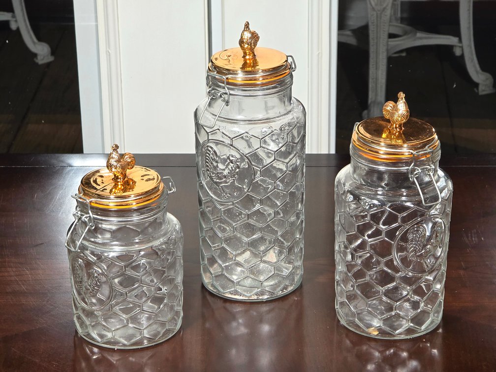 Glass Rooster & Honeycomb Storage Jars