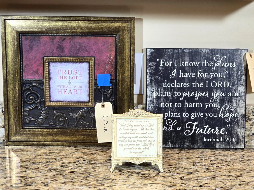 2 Hanging Religious Signs & 1 Standing