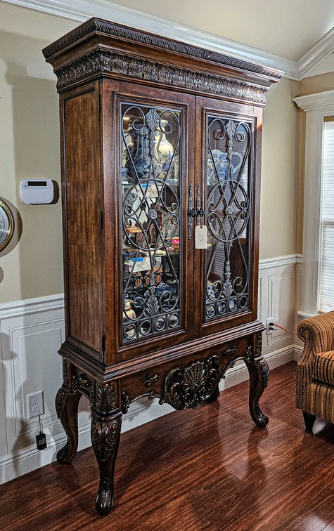Tall Breakfront Lighted China Cabinet