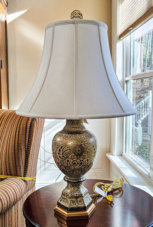 Urn Shaped Table Lamp with Gold Scroll Design