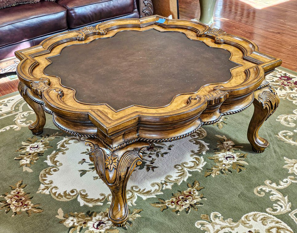 44" Square Leather Top Coffee Table