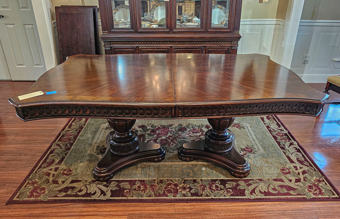 American Standard Twin Pedestal Dining Table w/ 2 Leaves