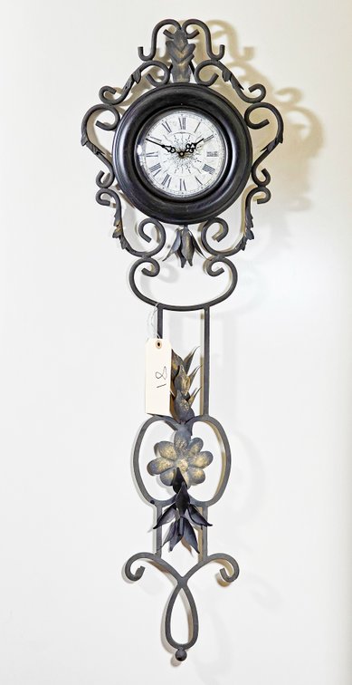 Bombay Co. Hanging Clock with Scroll & Floral Iron Accents