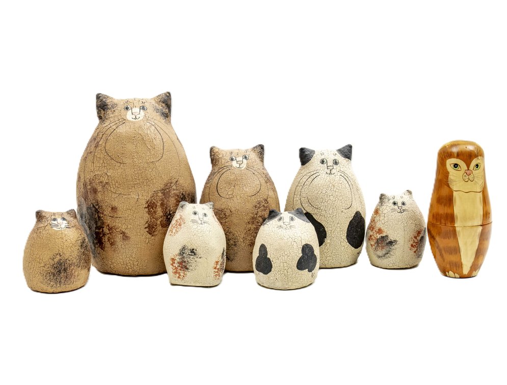Natalie Silitch Folk Art Cats & Nesting Doll