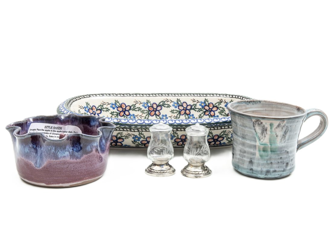 Pottery & Weighted Sterling: S&P Shakers, Mug, &..