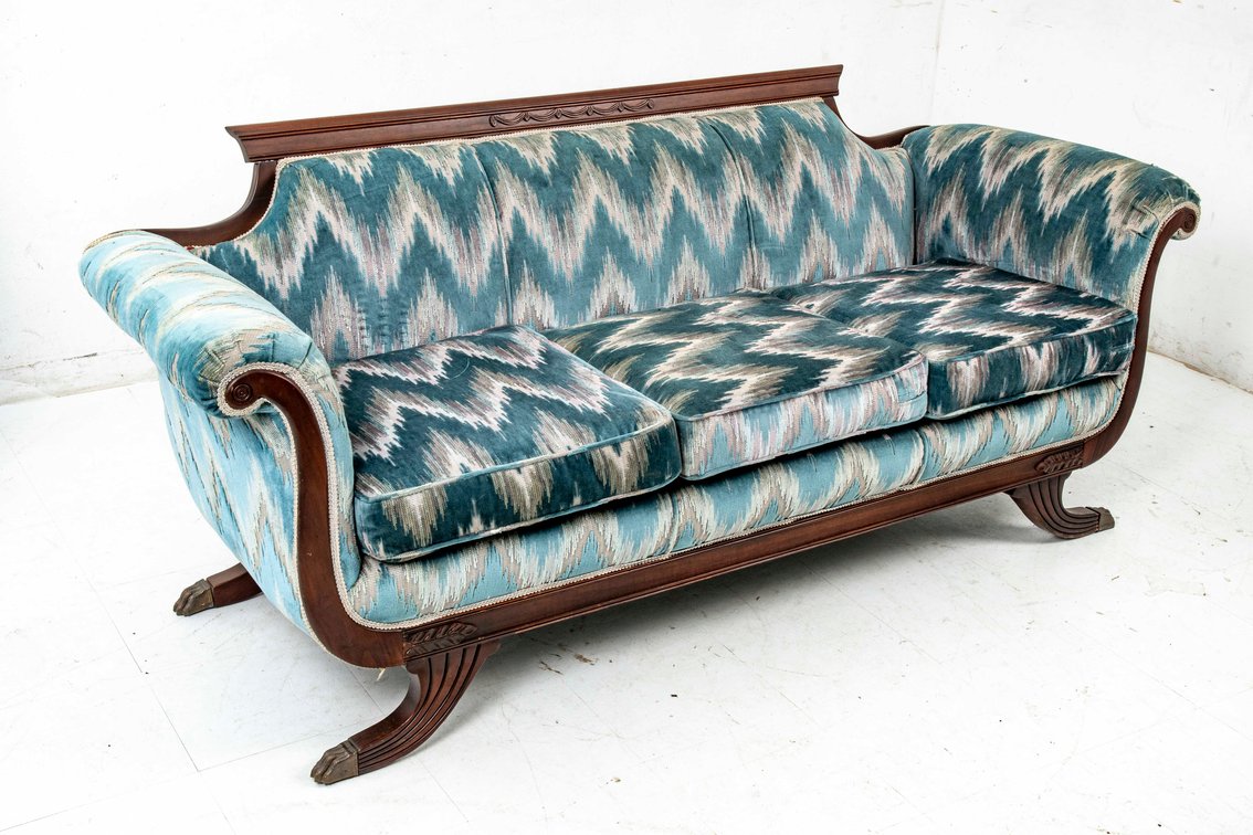 Federal Period Walnut Sofa w/Brass Cap Claw Feet