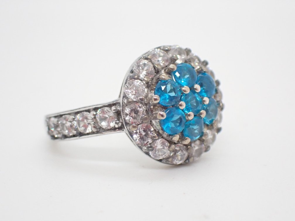 Malgache Neon Apatite & White Zircon Ring