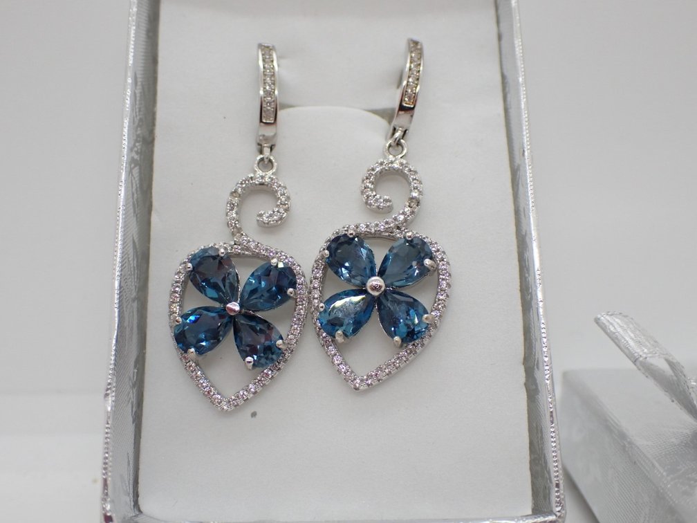 Blue Topaz with Cubic Zirconia Earrings