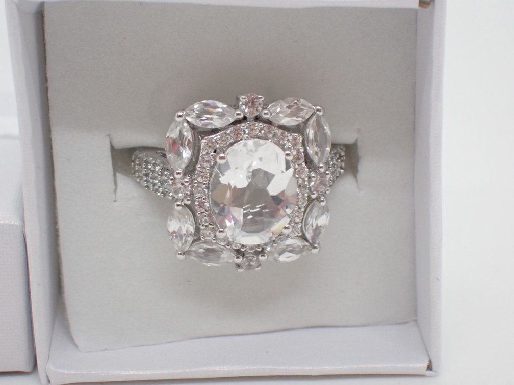 Rare Petalite & Cambodian White Zircon Ring