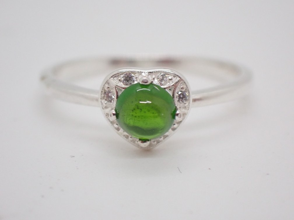 Green Tourmaline Cabochon with Cubic Zirconia Accents