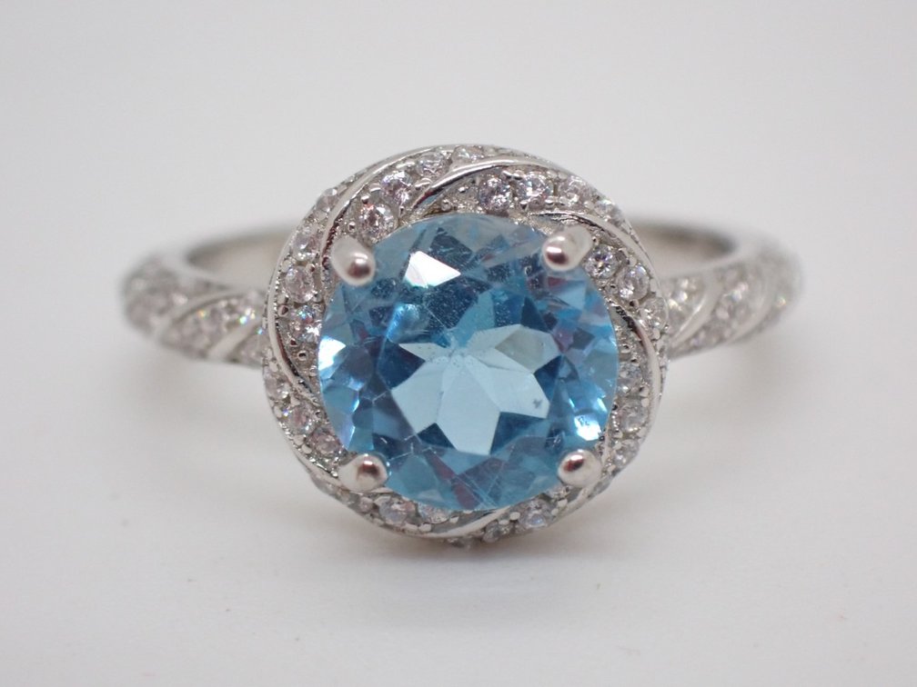Swiss Blue Topaz with Cubic Zirconia Accents