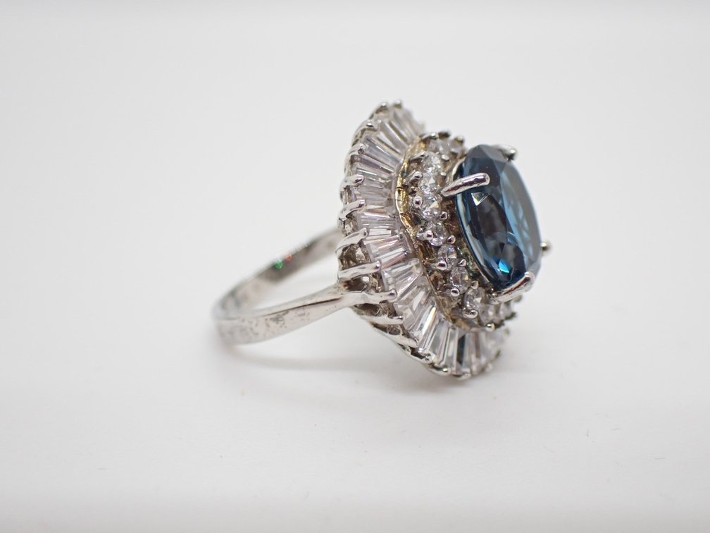 Natural London Blue Topaz with Cubic Zirconia Ring