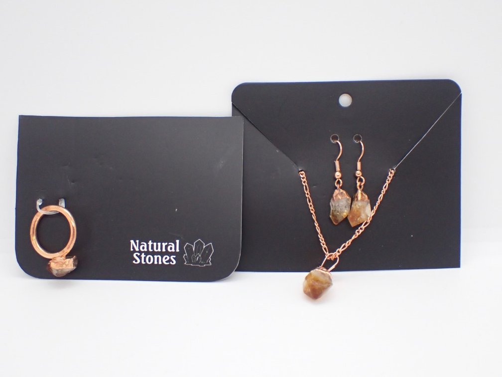 Raw Citrine Necklace, Earrings & Ring Set