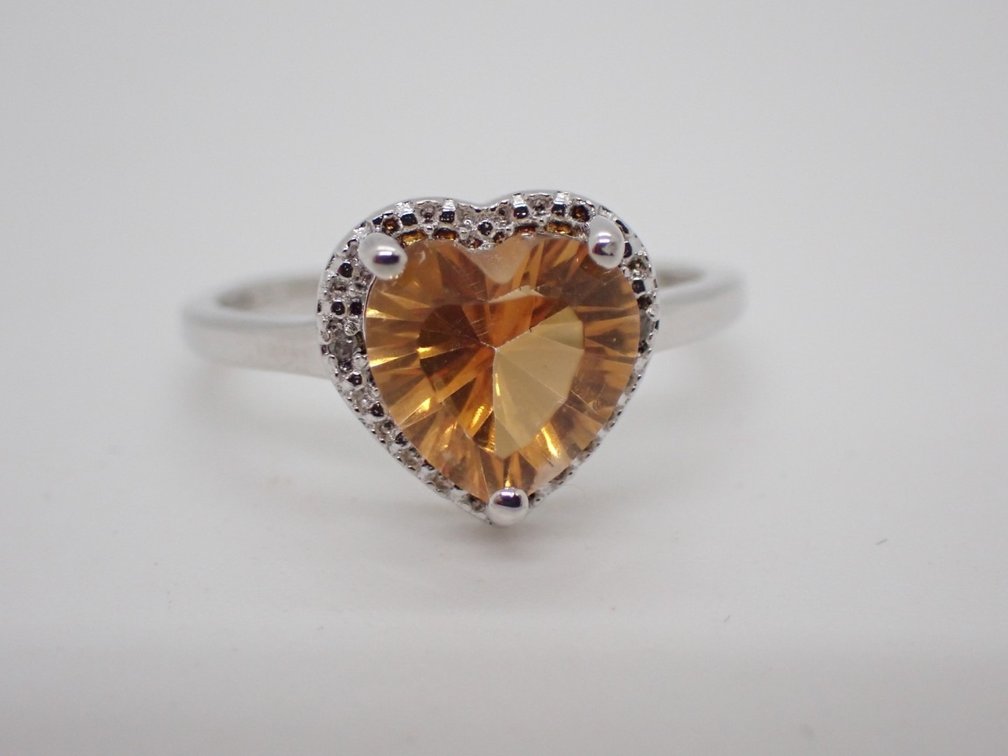 Heart Shaped Citrine & Diamond Ring