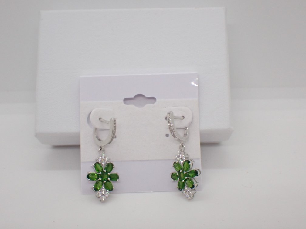 Chrome Diopside & Cubic Zirconia Earrings