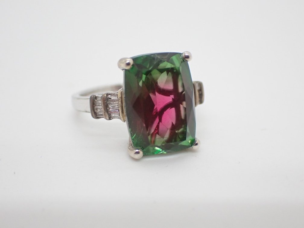 Bi-Colour Tourmaline Quartz & Diamond Ring