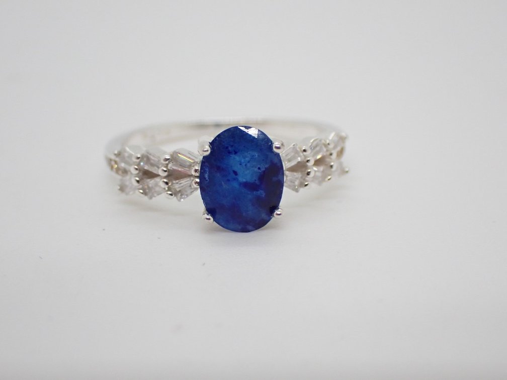 Top Blue Afghanite with Cubic Zirconia Accents Ring