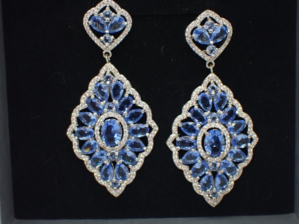 Tanzanite & White Sapphire Drop Earrings