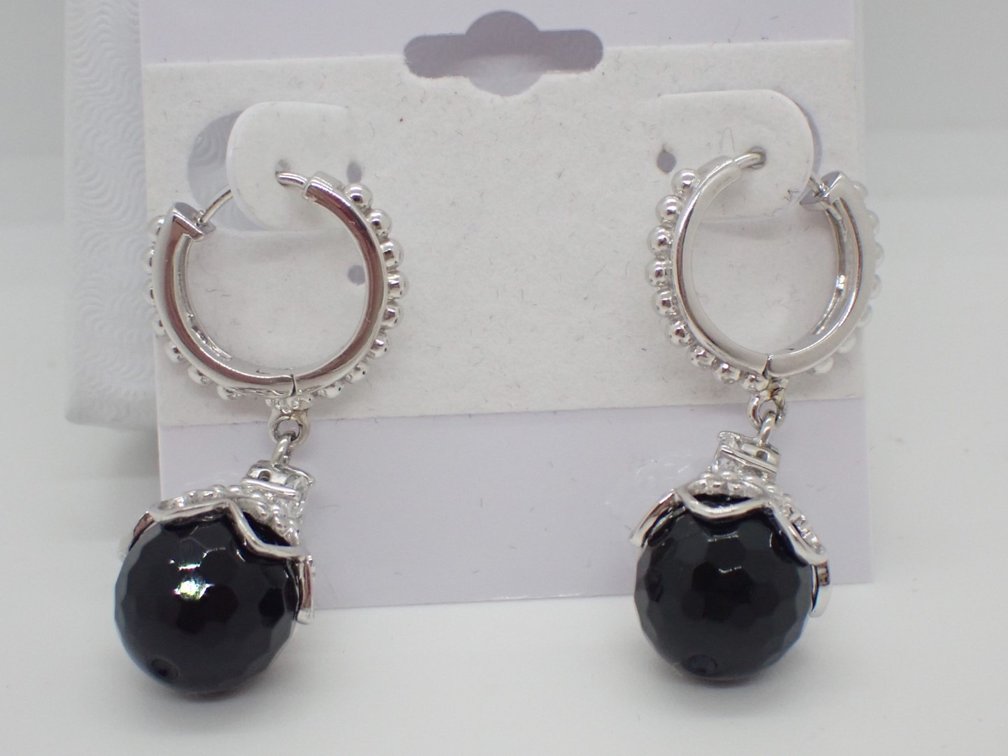 Black Onyx Bead Hoop Earrings