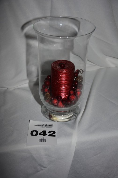Candle, Berries & Glass Lantern