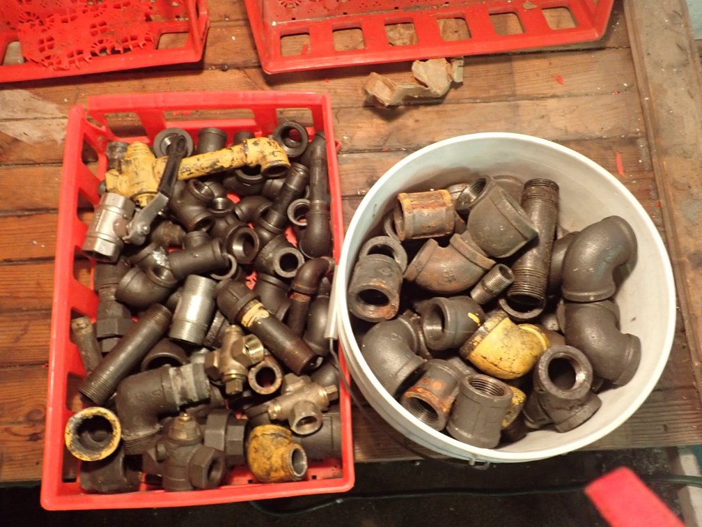 Pail & Tray of Pipe Fittings/Connectors