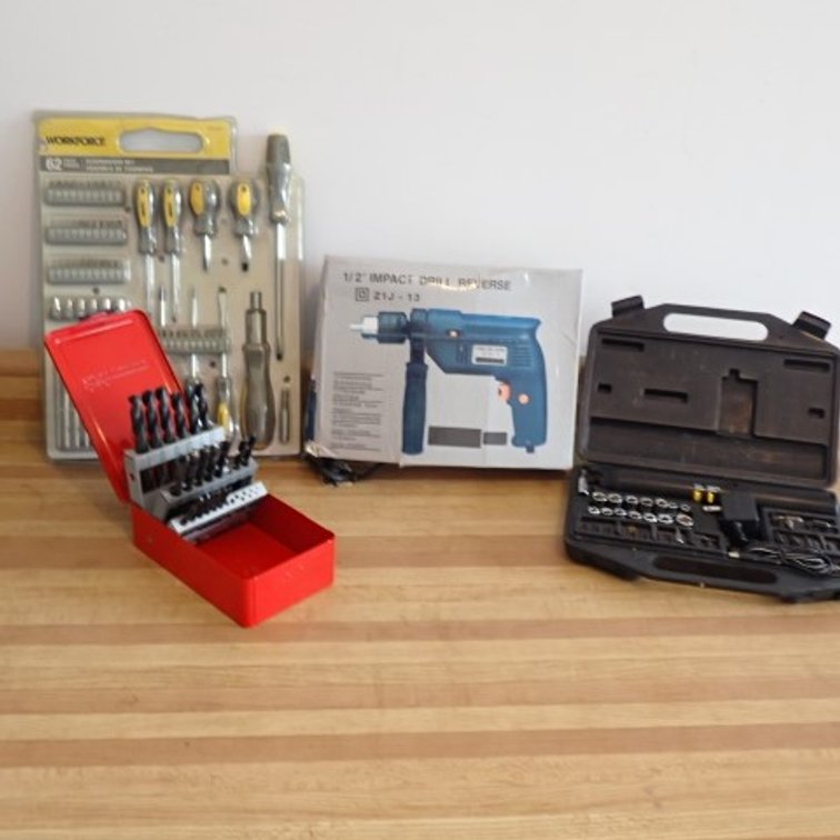 Tote with Bits, Drivers, Drill