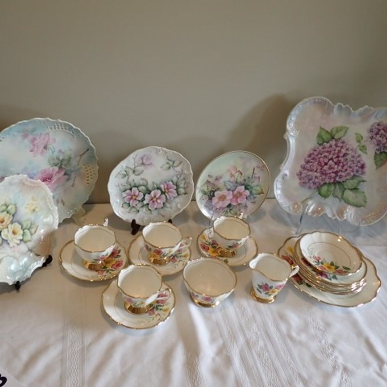 Hand Painted Plates and Set