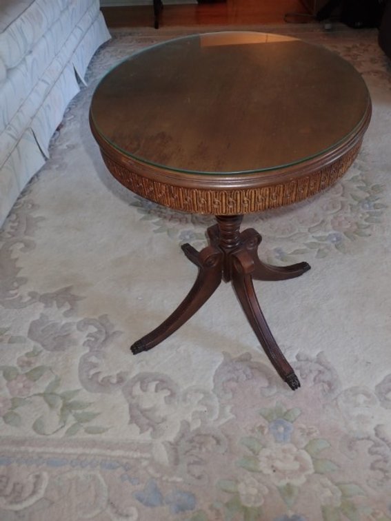Glass Topped Wooden Round Table