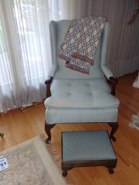 Blue Arm Chair with Footstool