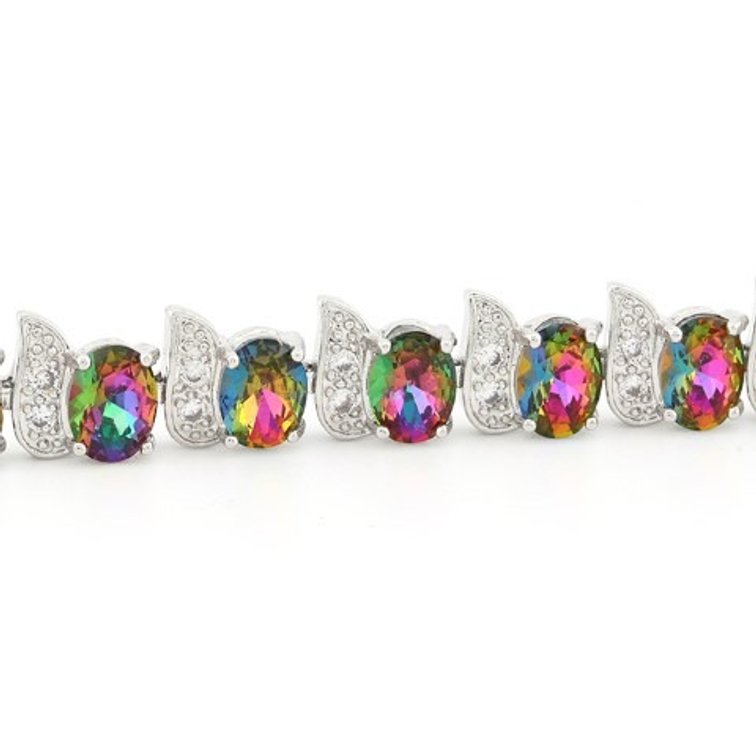 Multispectral Foil Back Glass Crystal Sterling Silver Linked Bracelet