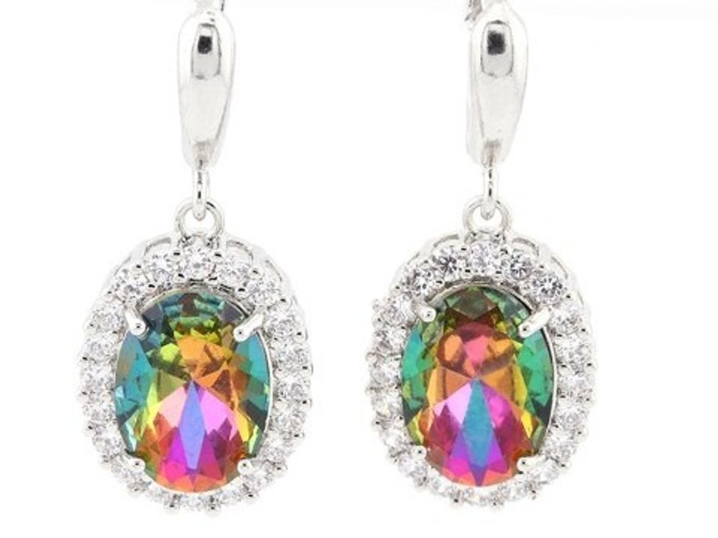 Foil Backed Glass Crystal Sterling Silver Leverback Dangle Earrings
