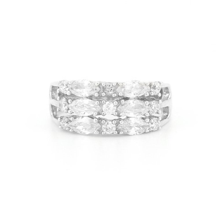 Marquise and Round Cubic Zirconia Sterling Silver Multi-Row Ring (Size 8¼)