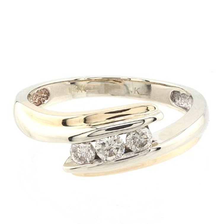 Two-Tone Gold Diamond Bypass Style Ring (Size 8)