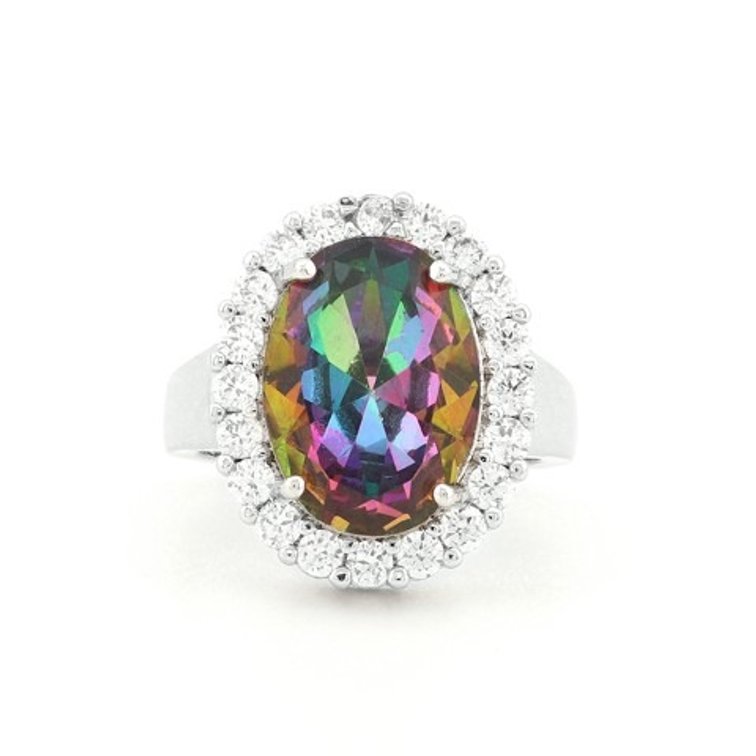 Foil Backed Glass Crystal Sterling Silver Ring (Size 6)