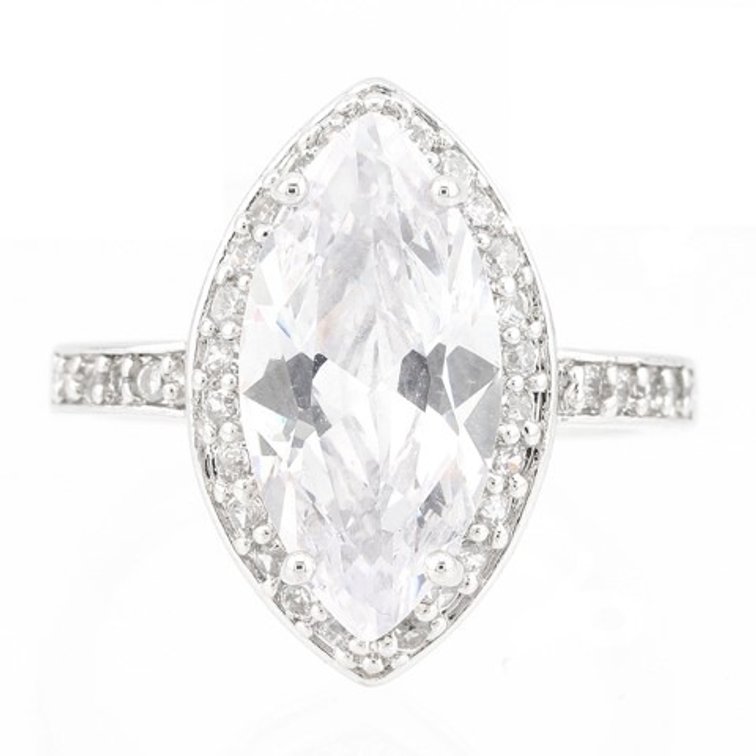 Marquise Cubic Zirconia Sterling Silver Ring (Size 9)