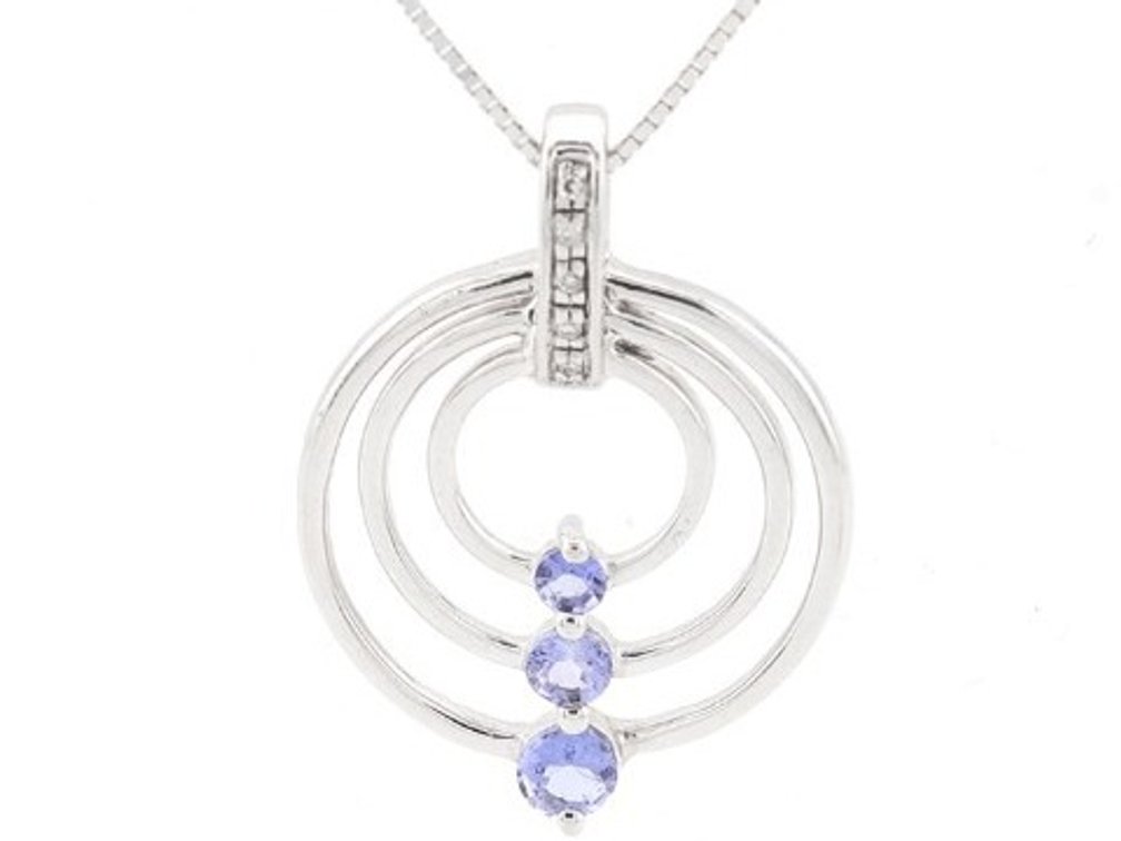 Blue Topaz and Diamond White Gold Concentric Circle Pendant with Box Chain