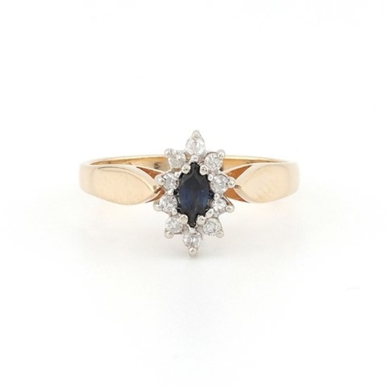 Marquise Blue Sapphire and Diamond Halo 14K Gold Ring (Size 4)