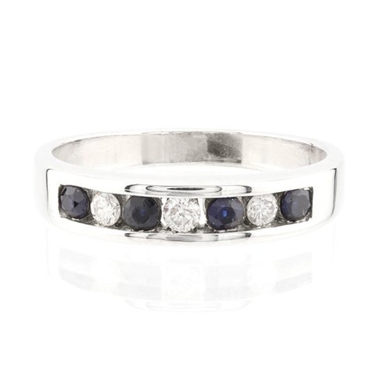 Blue Sapphire and Diamond White Gold Band (Size 7¼)