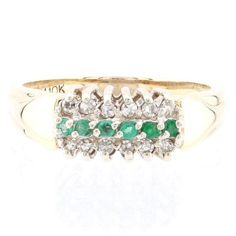 Diamond and Emerald 10K Gold Ring (Size 7)