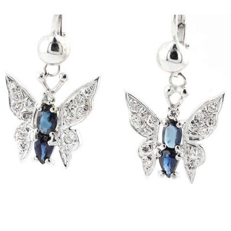 Sapphire and Diamond White Gold Butterfly Earrings