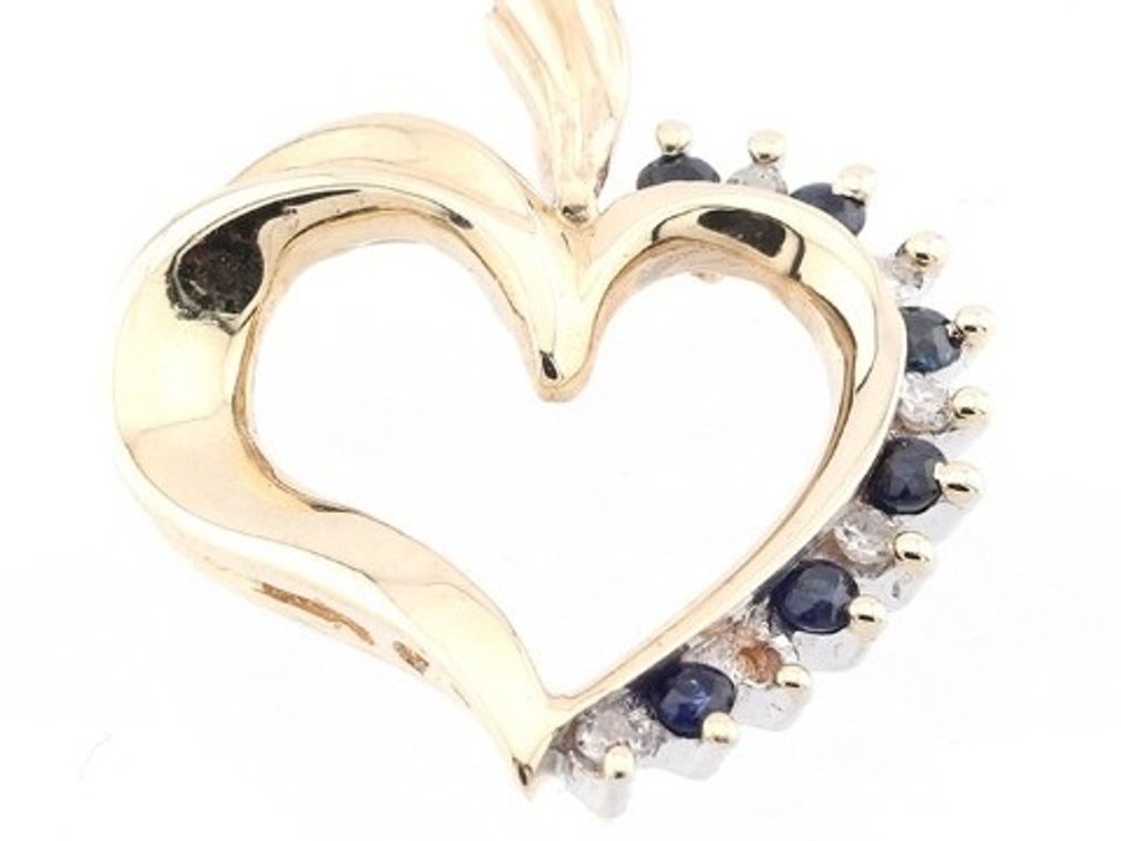 Blue Sapphire and Diamond Gold Heart Pendant