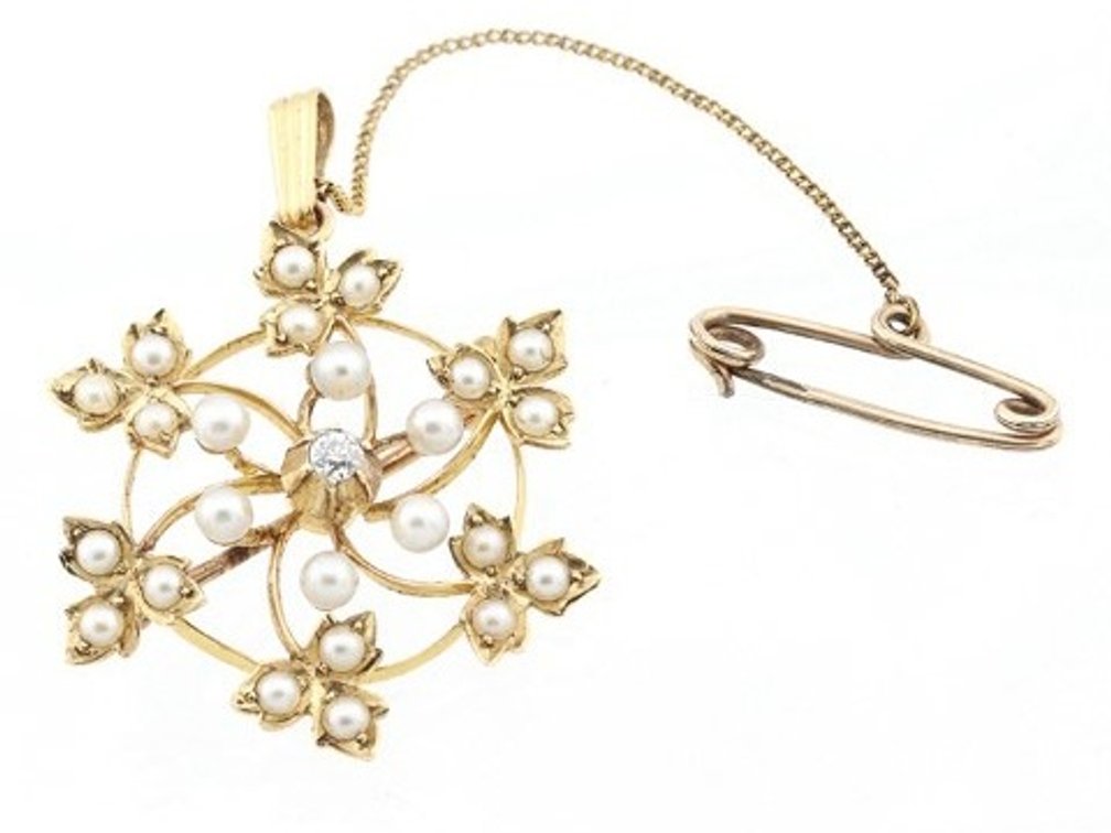 Diamond Floral 18K Gold Brooch/Pendant