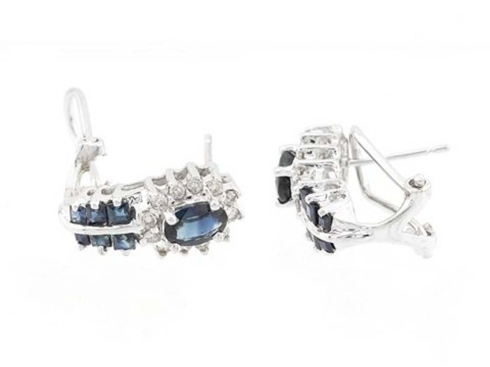 Blue Sapphire and Diamond White Gold J-Hoop Earrings