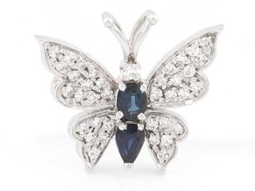 Sapphire and Diamond White Gold Butterfly Pendant