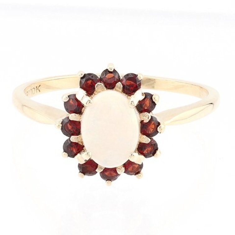 Opal and Garnet 10K Gold Ring (Size 9½)