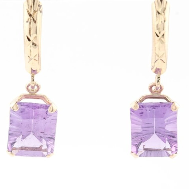 Amethyst Gold Leverback Dangle Earrings