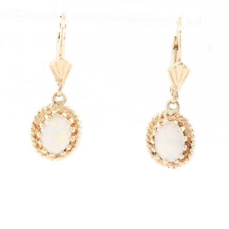 Opal Gold Leverback Dangle Earrings