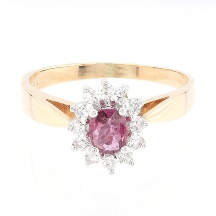 Pink Sapphire and Diamond 14K Gold Ring (Size 7)