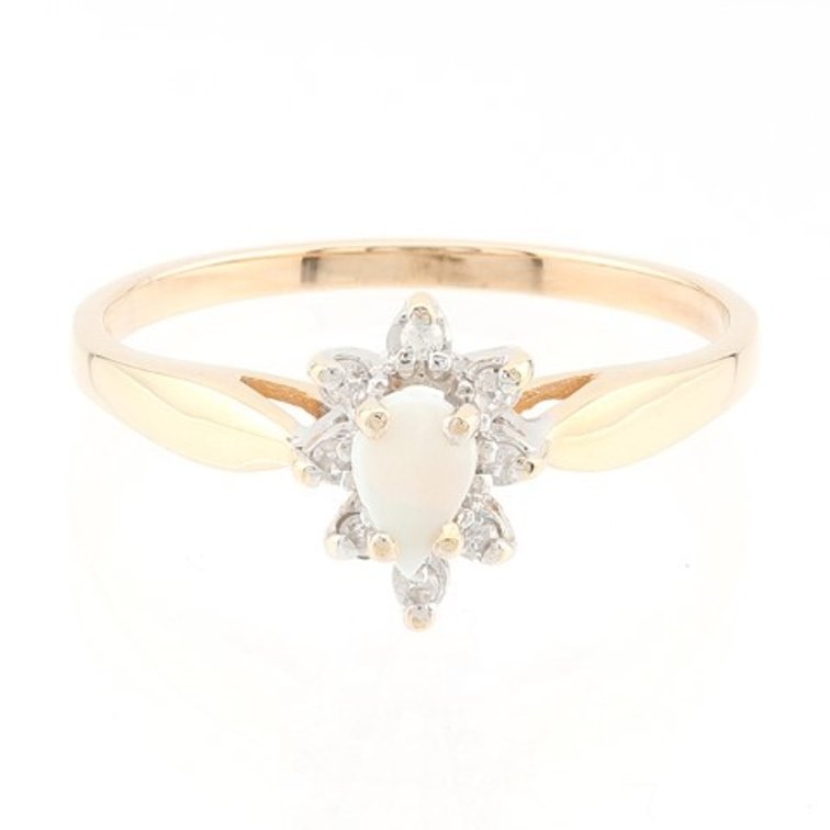 Opal and Diamond 10K Gold Ring (Size 6)